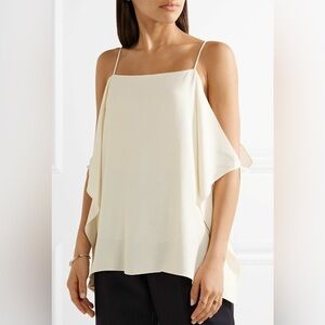 Theory Top Womens Medium Off White Cold Shoulder Lightweight Crepe Blouse